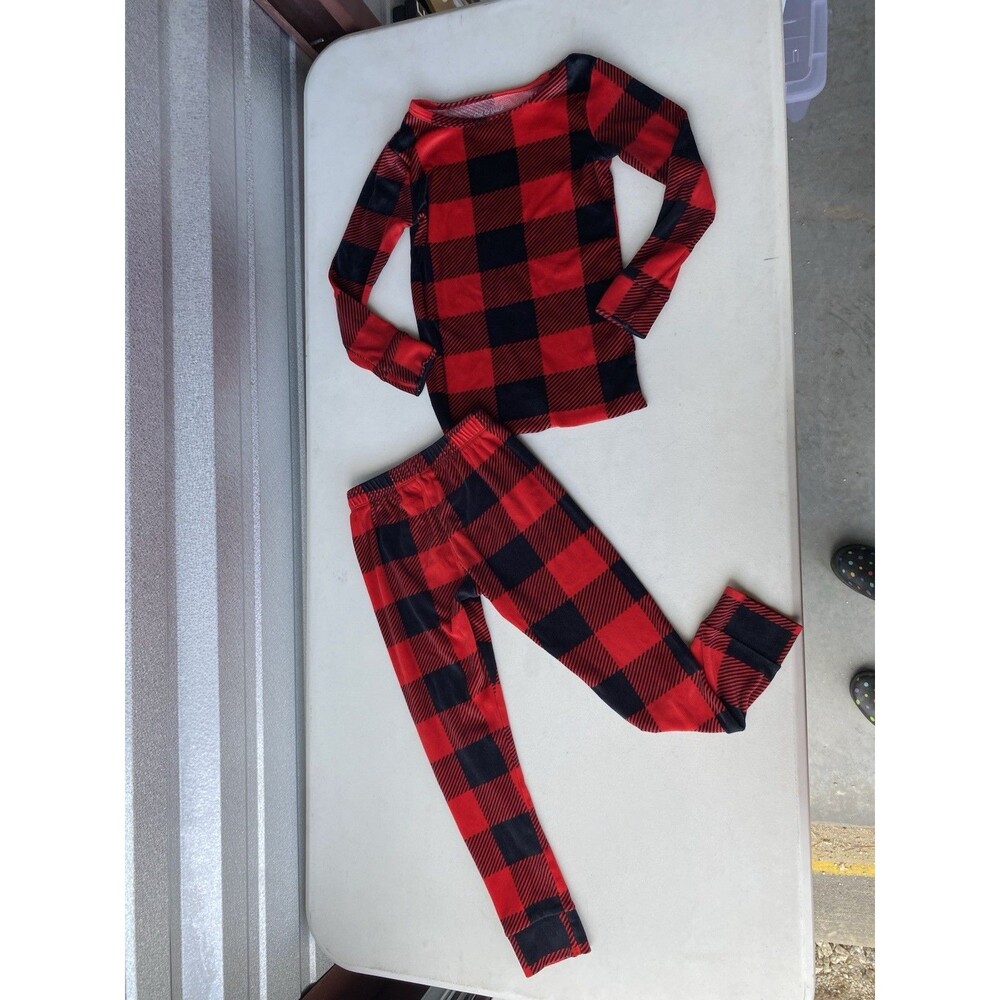 Cat & Jack Toddler Size 5T Red Black Buffalo Plaid Fleece Pajama Set 2 Pc Sleep